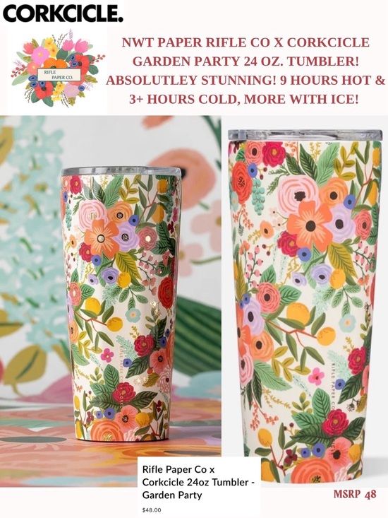 Corkcicle Accessories - NWT CORKSICKLE X RIFLE PAPER CO. 24OZ TUMBLER! 5 ⭐️’S! SOLD OUT ONLINE &